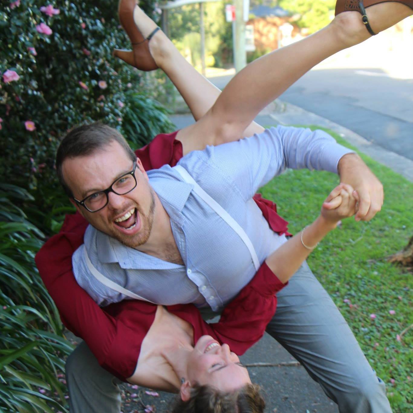 Alex performs an aerial with his partner